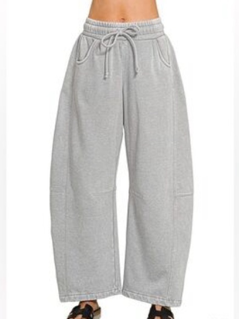 NWOT🩶Zenana Fleece Barrel Leg Acid Wash Sweatpants Small Sleet